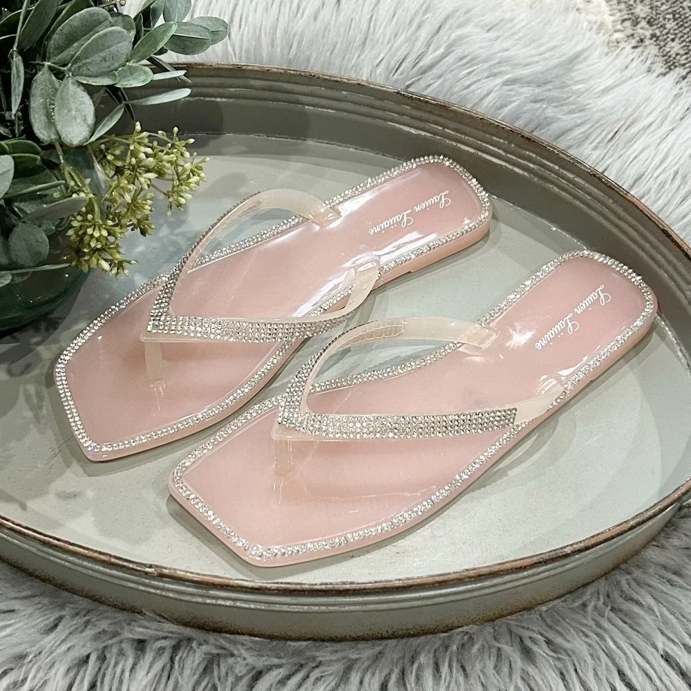Lauren Lorraine Tampa Flip Flops Light‎ Pink 5.5 Rhinestone Dressy Sandals NIB